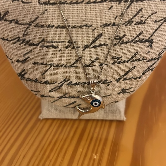 Women's Jewlely Evil Eye Dolphin Pendant Necklace - Picture 10 of 10